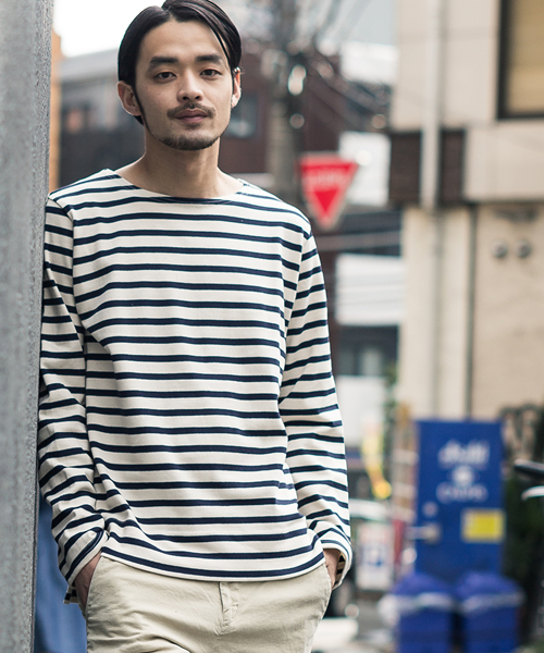 ROOPTOKYO（ループトウキョウ）の「国産 度詰め ボーダーボートネックバスクシャツ（Tシャツ/カットソー・メンズ・グレー/キナリ・L/M/S）」の2枚目の写真