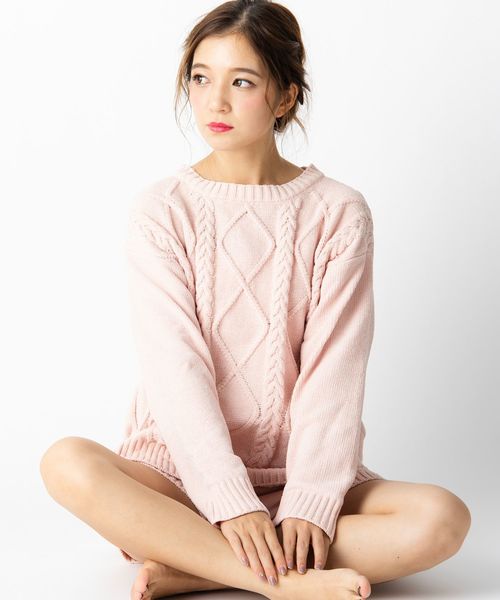 fran de lingerie(フランデランジェリー)の「teddy knit テディニット ケーブル編みプルオーバー(ルームウェア/パジャマ・レディース・オフホワイト/ピンク/モカ・M-L)」の10枚目の写真
