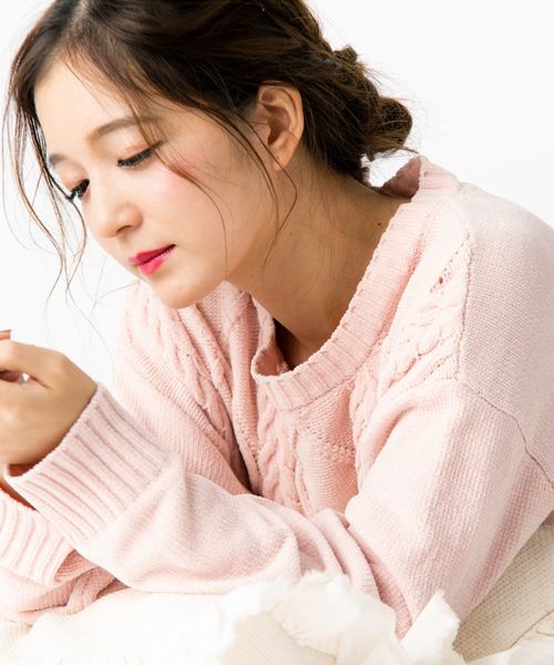 fran de lingerie(フランデランジェリー)の「teddy knit テディニット ケーブル編みプルオーバー(ルームウェア/パジャマ・レディース・オフホワイト/ピンク/モカ・M-L)」の12枚目の写真