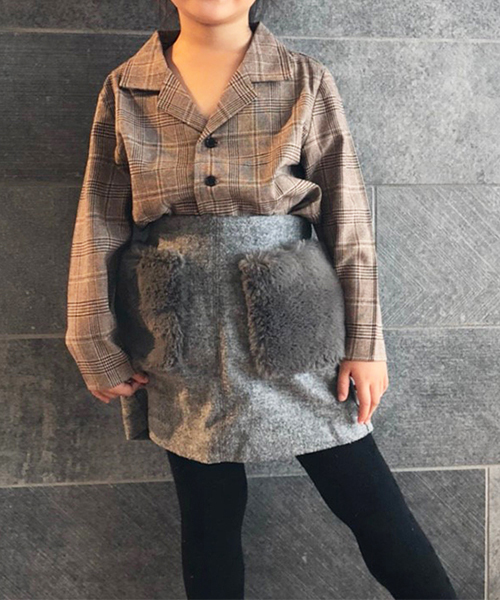 PairPair（ペアペア）の「チェック柄開襟シャツ（シャツ/ブラウス・キッズ・ライトブラウン・S(100-115)/M(115-130)）」の2枚目の写真