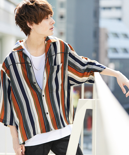 kutir（クティール）の「【ビックシルエット】　パイピングオープンカラーシャツ（シャツ/ブラウス・メンズ・チャコールグレー/ブラック/オフホワイト/ダークグレー/ベージュ・MEDIUM/LARGE）」の2枚目の写真