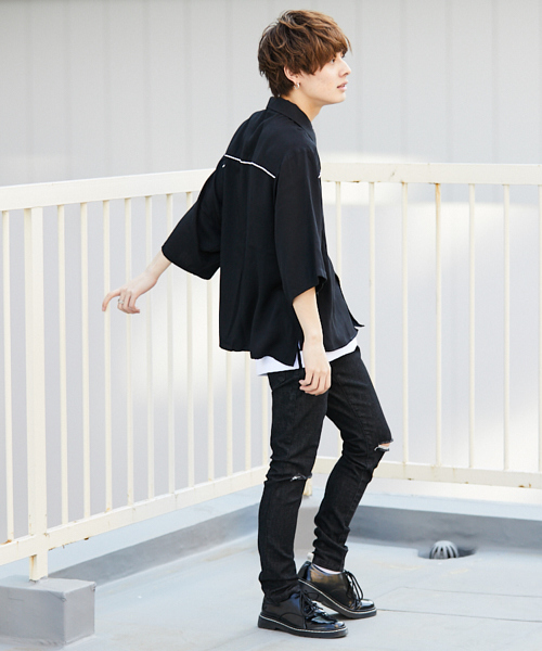 kutir（クティール）の「【ビックシルエット】　パイピングオープンカラーシャツ（シャツ/ブラウス・メンズ・チャコールグレー/ブラック/オフホワイト/ダークグレー/ベージュ・MEDIUM/LARGE）」の15枚目の写真