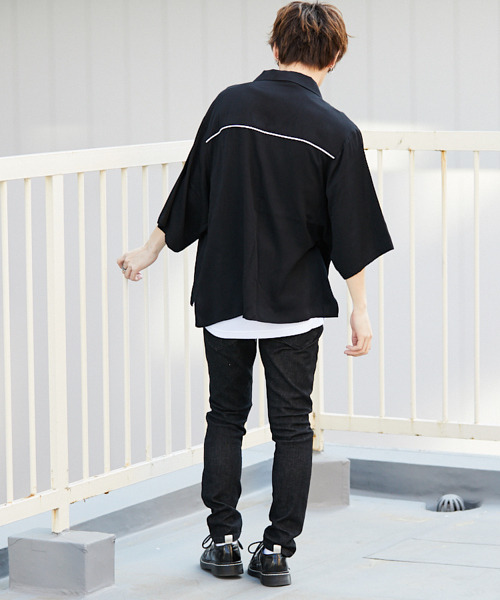 kutir（クティール）の「【ビックシルエット】　パイピングオープンカラーシャツ（シャツ/ブラウス・メンズ・チャコールグレー/ブラック/オフホワイト/ダークグレー/ベージュ・MEDIUM/LARGE）」の6枚目の写真