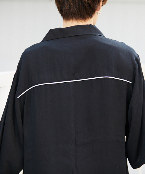 kutir（クティール）の「【ビックシルエット】　パイピングオープンカラーシャツ（シャツ/ブラウス・メンズ・チャコールグレー/ブラック/オフホワイト/ダークグレー/ベージュ・MEDIUM/LARGE）」の13枚目の写真