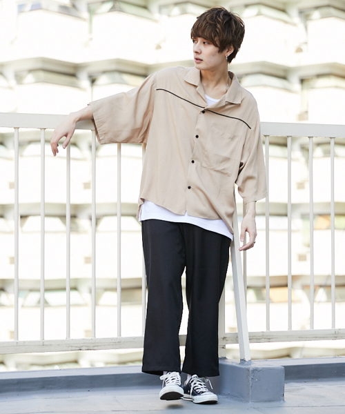 kutir（クティール）の「【ビックシルエット】　パイピングオープンカラーシャツ（シャツ/ブラウス・メンズ・チャコールグレー/ブラック/オフホワイト/ダークグレー/ベージュ・MEDIUM/LARGE）」の11枚目の写真