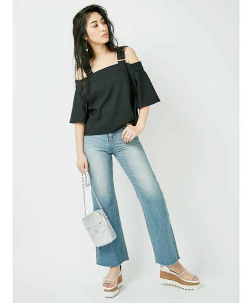 EVRIS（エヴリス）の「SIMPLE バギーDENIM パンツ（デニムパンツ・レディース・ホワイト/ライトブルー・SMALL/MEDIUM）」の3枚目の写真