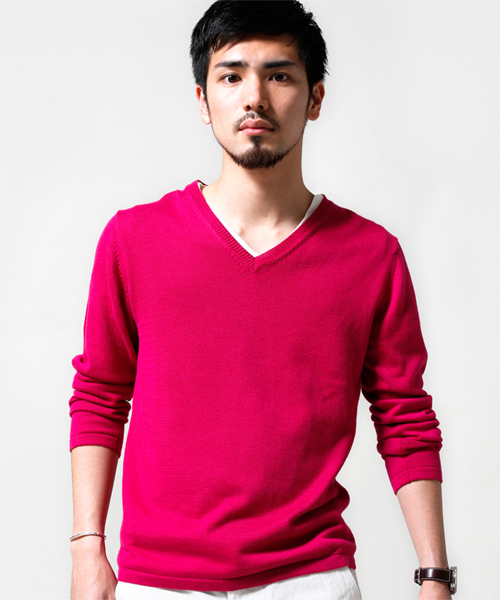 NANO universe（ナノユニバース）の「高機能スリーミックスニット（ニット/セーター・メンズ・ブラック/ライトグリーン/ネイビー/ロイヤルブルー/イエロー/ピンク・SMALL/LARGE/X-LARGE/MEDIUM）」の6枚目の写真