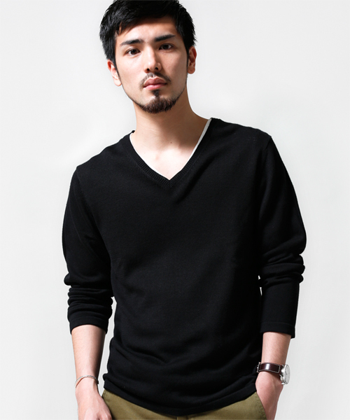 NANO universe（ナノユニバース）の「高機能スリーミックスニット（ニット/セーター・メンズ・ブラック/ライトグリーン/ネイビー/ロイヤルブルー/イエロー/ピンク・SMALL/LARGE/X-LARGE/MEDIUM）」の2枚目の写真