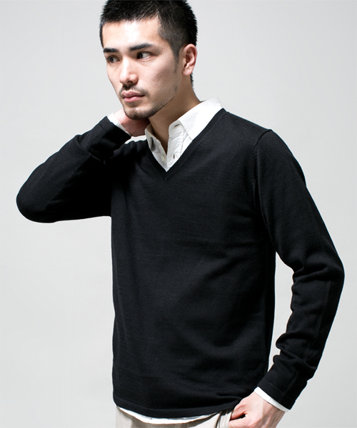 NANO universe（ナノユニバース）の「高機能スリーミックスニット（ニット/セーター・メンズ・ブラック/ライトグリーン/ネイビー/ロイヤルブルー/イエロー/ピンク・SMALL/LARGE/X-LARGE/MEDIUM）」の9枚目の写真