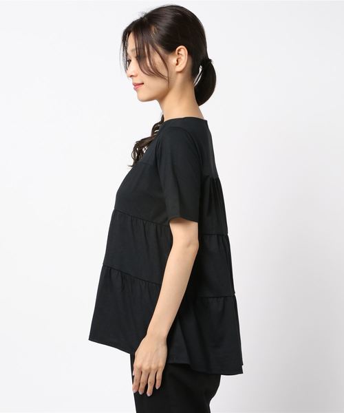 A/C DESIGN BY ALPHA CUBIC(エーシーデザインバイアルファキュービック)の「【COOLER TOUCH&UV CUTシリーズ】ティアードプルオーバー(Tシャツ/カットソー・レディース・ホワイト/ブルー/ブラック・L size/M size)」の5枚目の写真