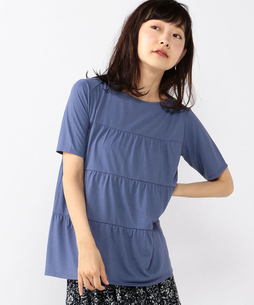 A/C DESIGN BY ALPHA CUBIC(エーシーデザインバイアルファキュービック)の「【COOLER TOUCH&UV CUTシリーズ】ティアードプルオーバー(Tシャツ/カットソー・レディース・ホワイト/ブルー/ブラック・L size/M size)」の1枚目の写真