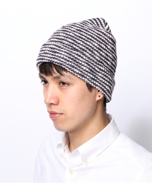 WEGO（ウィゴー）の「WEGO/ボーダーニットキャップ（ニットキャップ/ビーニー・メンズ・ベージュ/グリーン/ネイビー・FREE）」の4枚目の写真