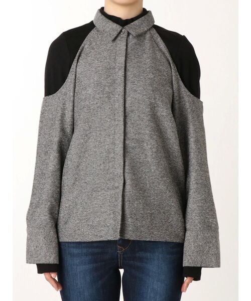 EMODA（エモダ）の「ヘリンボーンバストレイヤー2WAYトップ（シャツ/ブラウス・レディース・ベージュ/グレー/ブラック・FREE）」の3枚目の写真