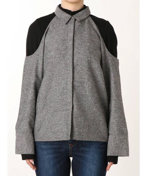 EMODA（エモダ）の「ヘリンボーンバストレイヤー2WAYトップ（シャツ/ブラウス・レディース・ベージュ/グレー/ブラック・FREE）」の11枚目の写真