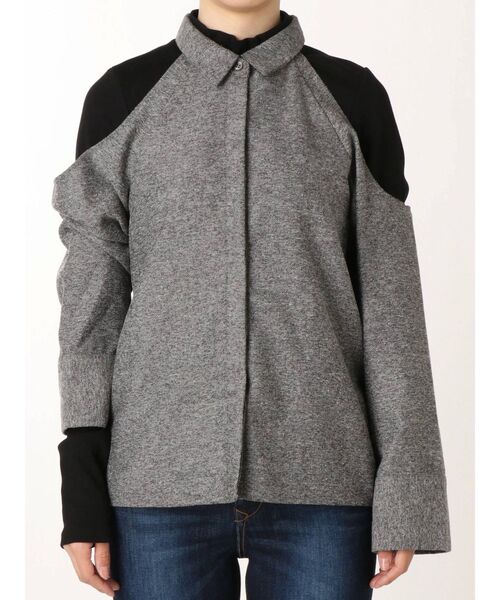 EMODA（エモダ）の「ヘリンボーンバストレイヤー2WAYトップ（シャツ/ブラウス・レディース・ベージュ/グレー/ブラック・FREE）」の17枚目の写真