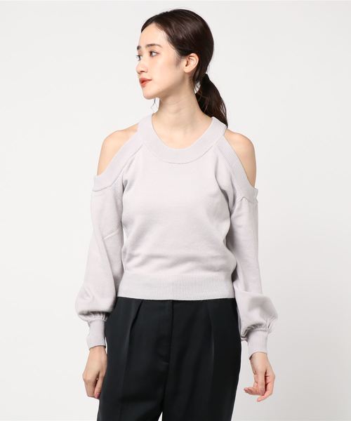 ENVYM（アンビー）の「オープンショルダーショートＮＫＩＴ（ニット/セーター・レディース・ブラック/ベージュ/グレー・FREE）」の6枚目の写真