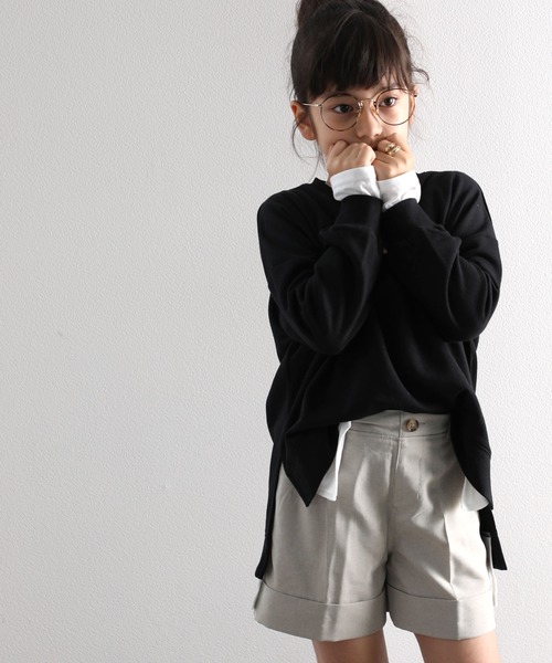 classicalelf(クラシカルエルフ)の「キッズ レイヤード風ミドル丈無地ビッグシルエットクルーネックトレーナー(長袖)(スウェット・キッズ・チャコールグレー/ブラック/ベージュ/カーキ/モカ・130/140/150)」の10枚目の写真