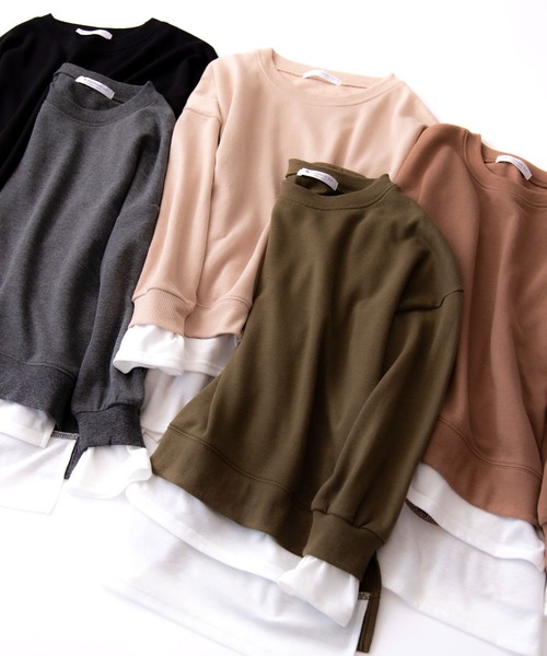 classicalelf(クラシカルエルフ)の「キッズ レイヤード風ミドル丈無地ビッグシルエットクルーネックトレーナー(長袖)(スウェット・キッズ・チャコールグレー/ブラック/ベージュ/カーキ/モカ・130/140/150)」の6枚目の写真