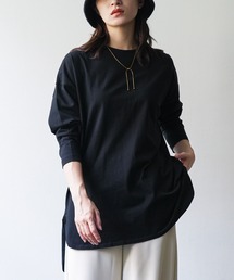 綿100%裾ラウンド長袖レイヤードTシャツ