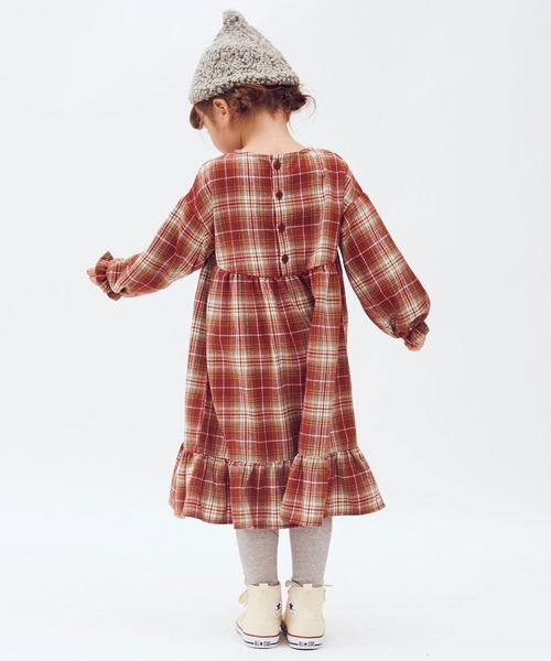 RUGGEDWORKS（ラゲッドワークス）の「ネルチェック裾フリルワンピース（シャツワンピース・キッズ・ネイビー/レッド・110cm/130cm/150cm/90㎝/100cm/140cm/120cm）」の4枚目の写真