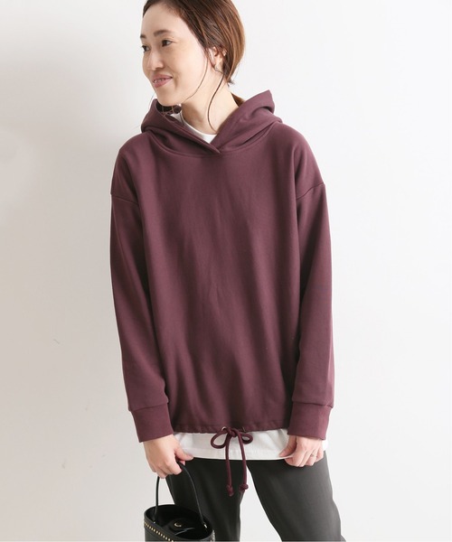 SLOBE IENA（スローブイエナ）の「裏毛ドロストフードパーカー【手洗い可能】◆（パーカー・レディース・ブラック/ライトグレー/ブラウン/ボルドー・FREE）」の4枚目の写真