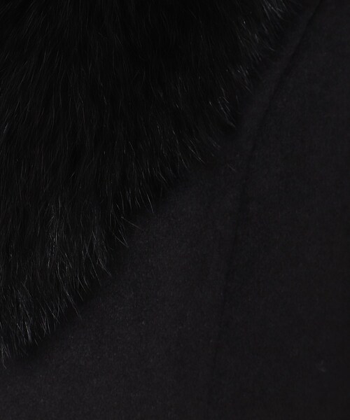 ファー付カシミヤ混チェスターコートブラック黒