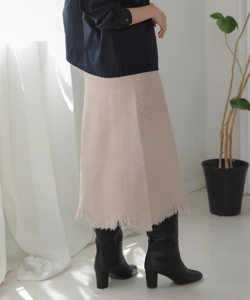 Bou Jeloud（ブージュルード）の「裾フリンジニットスカート（スカート・レディース・ブラック/ベージュ・38）」の11枚目の写真