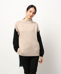INTERPLANET | 袖片畦配色前後差チュニックプルオーバー(ニット/セーター)