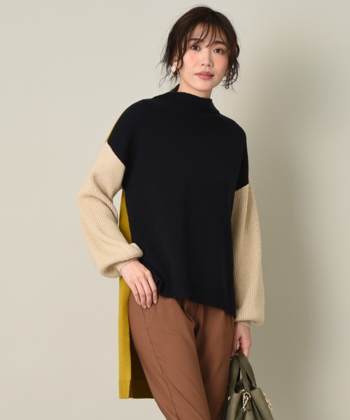 INTERPLANET(インタープラネット)の「袖片畦配色前後差チュニックプルオーバー(ニット/セーター・レディース・グリーン/マスタード/オフホワイト・FREE)」の3枚目の写真