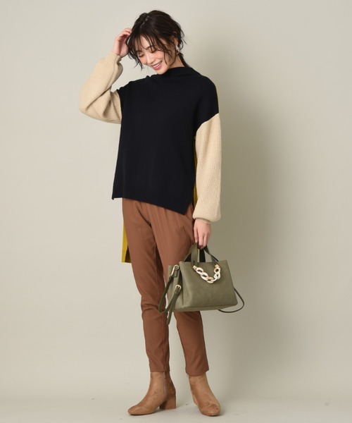 INTERPLANET(インタープラネット)の「袖片畦配色前後差チュニックプルオーバー(ニット/セーター・レディース・グリーン/マスタード/オフホワイト・FREE)」の10枚目の写真