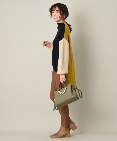 INTERPLANET(インタープラネット)の「袖片畦配色前後差チュニックプルオーバー(ニット/セーター・レディース・グリーン/マスタード/オフホワイト・FREE)」の11枚目の写真