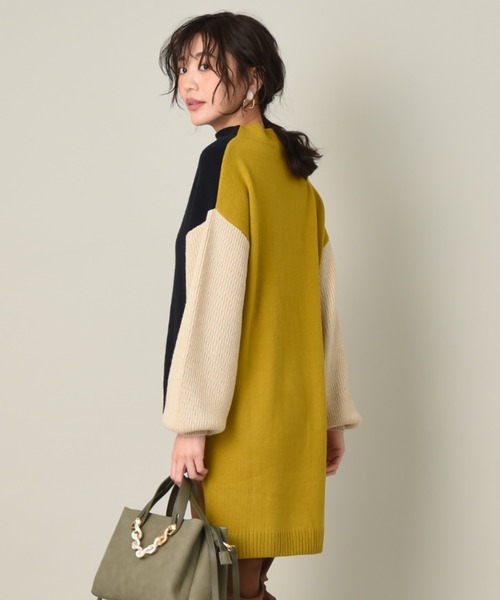 INTERPLANET(インタープラネット)の「袖片畦配色前後差チュニックプルオーバー(ニット/セーター・レディース・グリーン/マスタード/オフホワイト・FREE)」の8枚目の写真