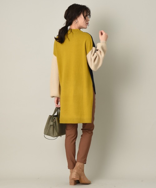 INTERPLANET(インタープラネット)の「袖片畦配色前後差チュニックプルオーバー(ニット/セーター・レディース・グリーン/マスタード/オフホワイト・FREE)」の12枚目の写真