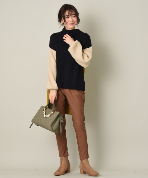 INTERPLANET(インタープラネット)の「袖片畦配色前後差チュニックプルオーバー(ニット/セーター・レディース・グリーン/マスタード/オフホワイト・FREE)」の9枚目の写真