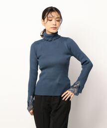 KOBE LETTUCE | 袖レースタートルネックリブニットトップス(ニット/セーター)