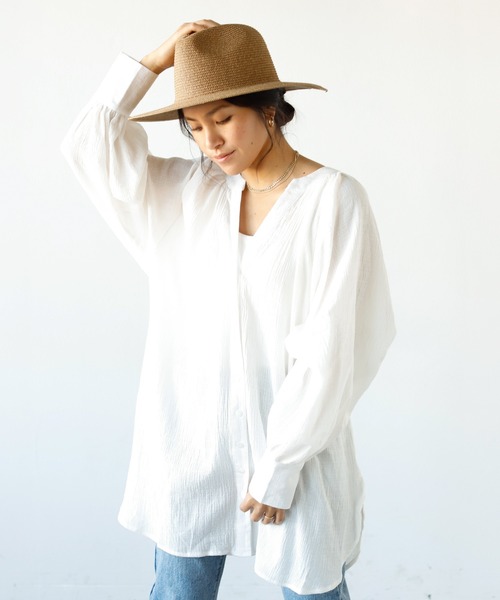 Auntie Rosa Holiday（アンティローザホリデー）の「コットンスラブキーネックチュニックワンピース（ワンピース・レディース・ブラック/ホワイト/グレイッシュベージュ/グリーン・FREE）」の14枚目の写真