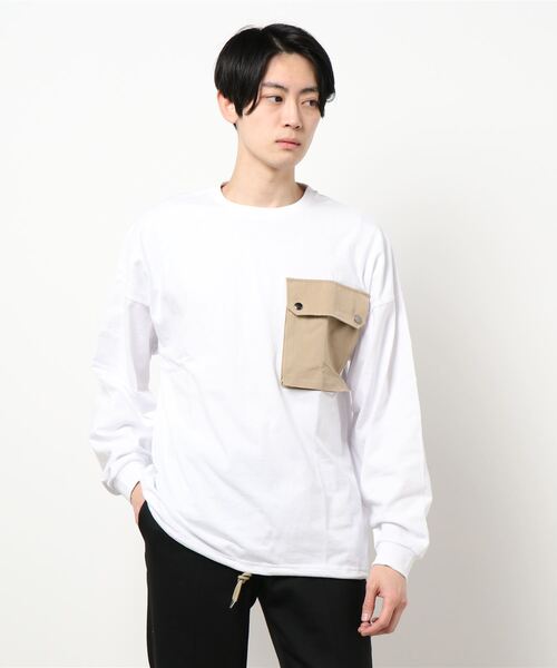 B.I.D.（ビーアイディー）の「ミリタリーポケットロングスリーブカットソー（Tシャツ/カットソー・メンズ・ホワイト系その他/ブラック系その他/ベージュ系その他/ホワイト系その他2・MEDIUM/LARGE）」の2枚目の写真