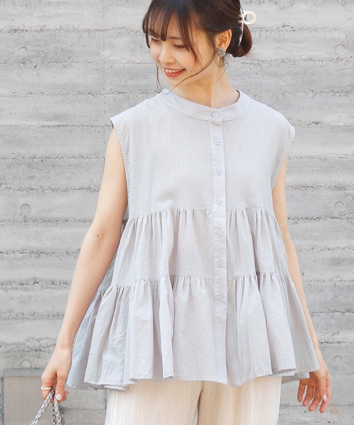 Crisp yours(クリスプユアーズ)の「フレンチボリュームティアードブラウス(シャツ/ブラウス・レディース・ライトグレー/ブラック/ミント/アイボリー・FREE)」の1枚目の写真