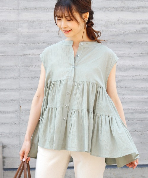 Crisp yours(クリスプユアーズ)の「フレンチボリュームティアードブラウス(シャツ/ブラウス・レディース・ライトグレー/ブラック/ミント/アイボリー・FREE)」の4枚目の写真