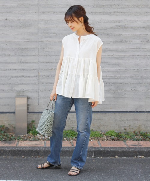 Crisp yours(クリスプユアーズ)の「フレンチボリュームティアードブラウス(シャツ/ブラウス・レディース・ライトグレー/ブラック/ミント/アイボリー・FREE)」の6枚目の写真