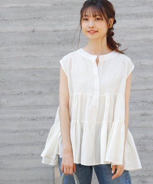 Crisp yours(クリスプユアーズ)の「フレンチボリュームティアードブラウス(シャツ/ブラウス・レディース・ライトグレー/ブラック/ミント/アイボリー・FREE)」の8枚目の写真