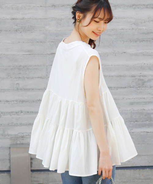 Crisp yours(クリスプユアーズ)の「フレンチボリュームティアードブラウス(シャツ/ブラウス・レディース・ライトグレー/ブラック/ミント/アイボリー・FREE)」の10枚目の写真