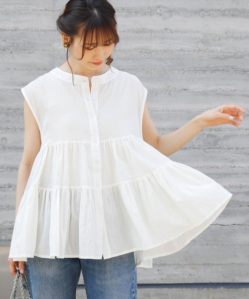 Crisp yours(クリスプユアーズ)の「フレンチボリュームティアードブラウス(シャツ/ブラウス・レディース・ライトグレー/ブラック/ミント/アイボリー・FREE)」の12枚目の写真