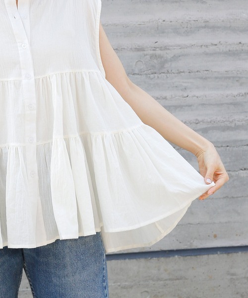 Crisp yours(クリスプユアーズ)の「フレンチボリュームティアードブラウス(シャツ/ブラウス・レディース・ライトグレー/ブラック/ミント/アイボリー・FREE)」の14枚目の写真