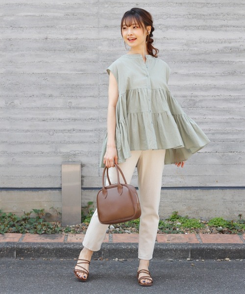 Crisp yours(クリスプユアーズ)の「フレンチボリュームティアードブラウス(シャツ/ブラウス・レディース・ライトグレー/ブラック/ミント/アイボリー・FREE)」の20枚目の写真