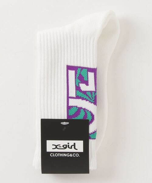 X-girl（エックスガール）の「TWISTED BOX LOGO RIB SOCKS（ソックス/靴下・レディース・ホワイト/ブラック/ベージュ・ONE SIZE）」の16枚目の写真