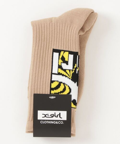 X-girl（エックスガール）の「TWISTED BOX LOGO RIB SOCKS（ソックス/靴下・レディース・ホワイト/ブラック/ベージュ・ONE SIZE）」の18枚目の写真