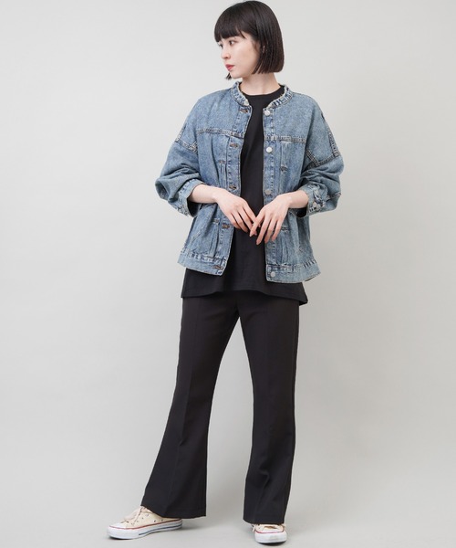 SPINNS（スピンズ）の「【ゆったりシルエット】ウォッシュ加工 ノーカラーデニムジャケット（デニムジャケット・レディース・ブラック系その他/ブルー系その他・ONESIZE）」の15枚目の写真