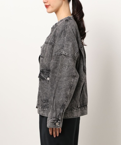 SPINNS（スピンズ）の「【ゆったりシルエット】ウォッシュ加工 ノーカラーデニムジャケット（デニムジャケット・レディース・ブラック系その他/ブルー系その他・ONESIZE）」の18枚目の写真