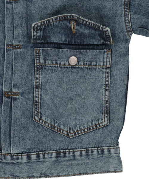 SPINNS（スピンズ）の「【ゆったりシルエット】ウォッシュ加工 ノーカラーデニムジャケット（デニムジャケット・レディース・ブラック系その他/ブルー系その他・ONESIZE）」の9枚目の写真